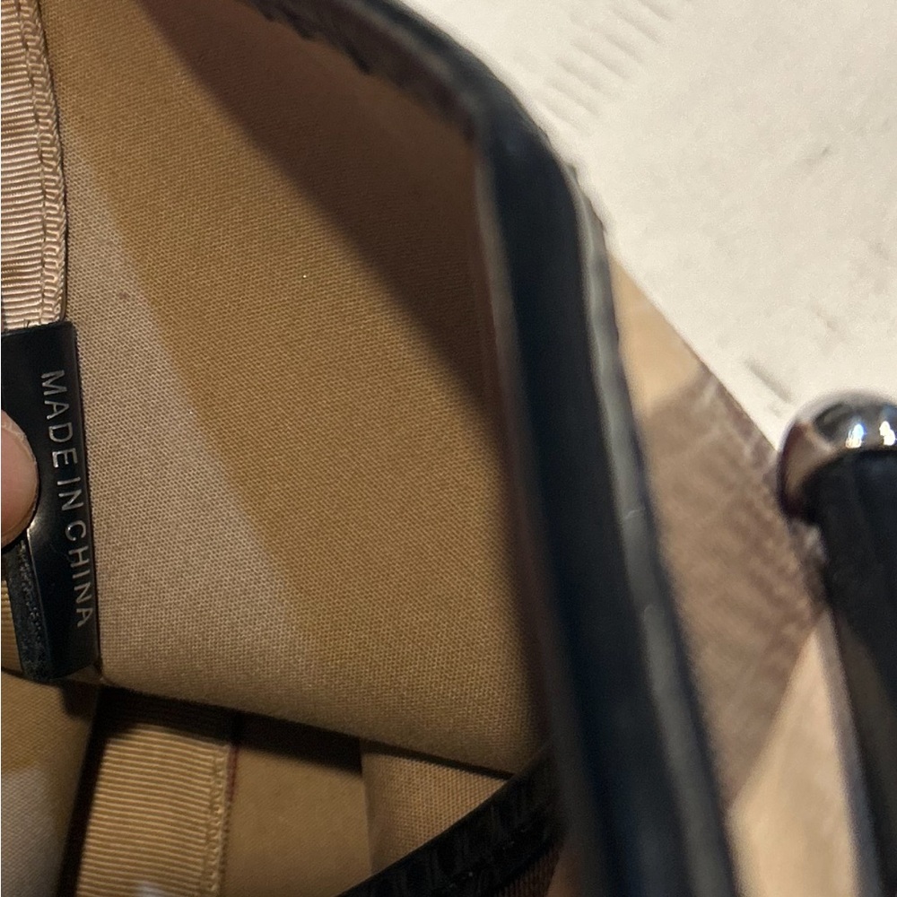 Burberry Tan/Black/Red Plaid CanvasTote Black Patent Leather Silver9.5”x9.5”x5” - Picture 17 of 17